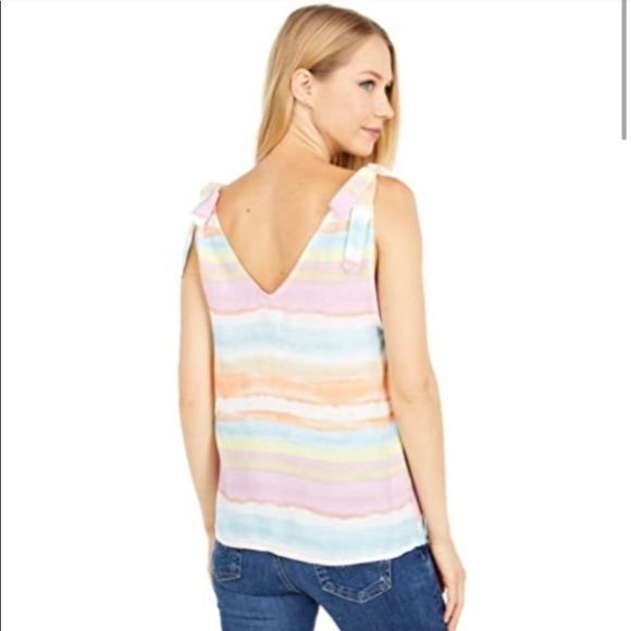 Everly Multicolor Pastel Tie Shoulder Top - Picture 2 of 7